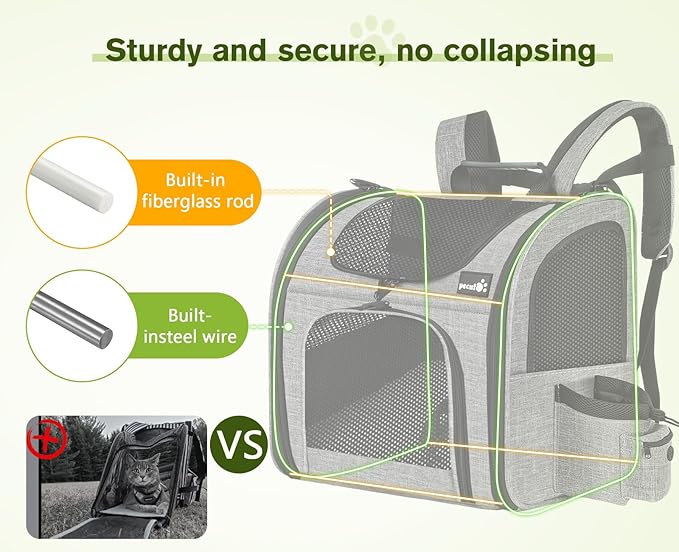 Pecute Cat Carrier Dog Backpack, Backpack for Small Pets, Portable Breathable Rucksack with Front Opening-Mesh Window-Pockets, Airy Space for Carrying Puppy Dogs and Cats