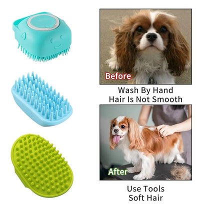 3Pcs Dog Bath Brush Set Pet Grooming Brush with Adjustable Handle Pet Shower Washing Shampoo Scrubber Brush for Short Long Haired Dogs Cats (Blue, Green, Blue)