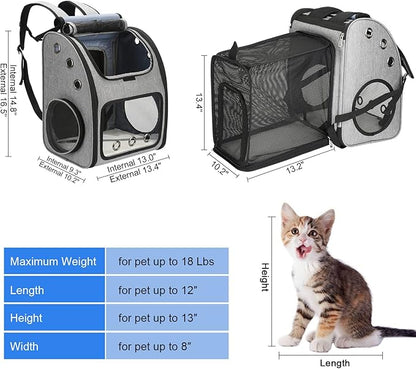 Expandable Pet Carrier Backpack for Cats, Dogs and Small Animals, Portable Pet Travel Carrier, Super Ventilated Design, Airline Approved, Ideal for Traveling/Hiking/Camping