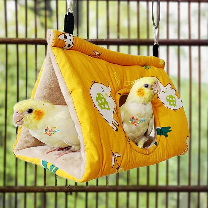 Rypet Winter Warm Bird Nest House - Hanging Hammock Velvet Shed Hut Cage Plush Fluffy Birds Hideaway Sleeping Bed Fuzzy for Parrot Parakeet Cockatiels Budgies Lovebird Mediumï¼_ellowï¼