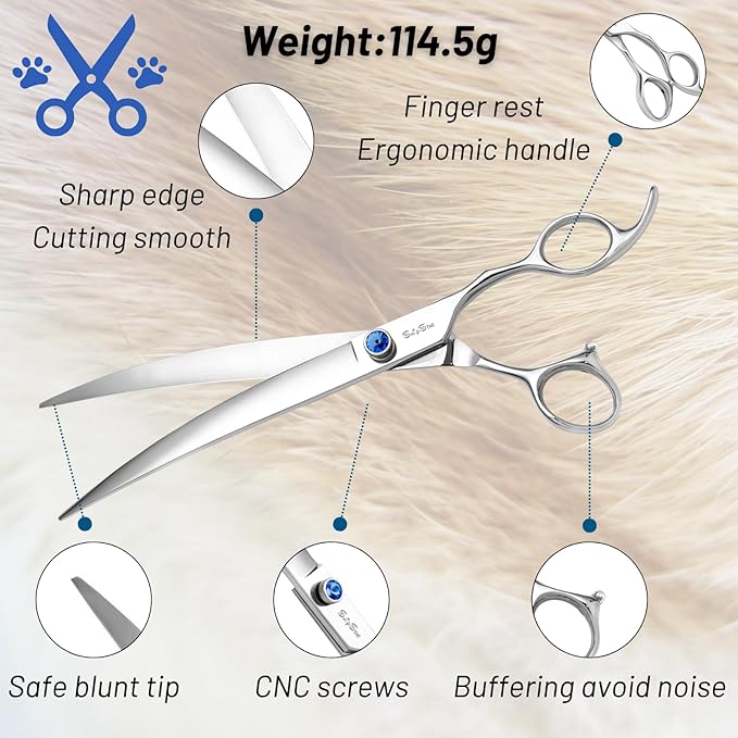 10inch Curved Dog Grooming Scissors Professional,VG10 Steel Dog Scissors for Grooming,30 Degree Bend,Sharp Blade with CNC Screw and Round Blunt Tip,Pet Grooming Shears for Medium and Large Dogs Cats