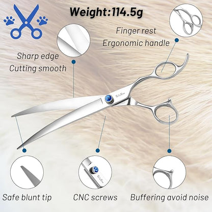 10inch Curved Dog Grooming Scissors Professional,VG10 Steel Dog Scissors for Grooming,30 Degree Bend,Sharp Blade with CNC Screw and Round Blunt Tip,Pet Grooming Shears for Medium and Large Dogs Cats