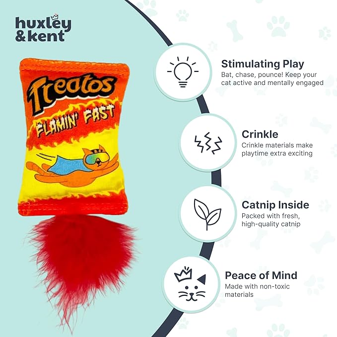 Huxley & Kent Plush Cat Toy - Interactive Catnip Toy for Cats & Kittens - Soft with Crinkle & Catnip - Fun Indoor Play - Treatos Snacks