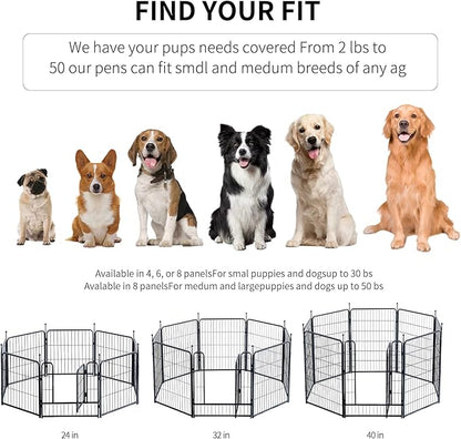 Dog Playpen,Portable Outdoor Dog Fence, Dog Playpen for Large/Medium/Small Dogs, Dog Fences for The Yard,with Doors Foldable Metal (24 inch, 16 Panels)