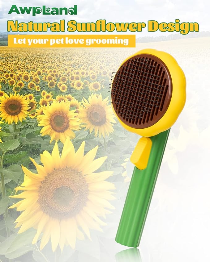 Cat Brush for Shedding, Sunflower Shape Self Cleaning Slicker Brush for Dogs Cats Puppy Rabbits, Cat Hair Brush for Removing Loose Hair, Fur, Undercoat, Mats, Tangled Hair, Knots