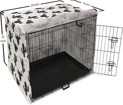 Ambesonne Cactus Dog Crate Cover, Monochrome Saguaro Succulent Botanical Continuous Pattern Plain Background, Easy to Use Pet Kennel Cover for Cats & Medium Dogs, 24 Inch, Charcoal Grey