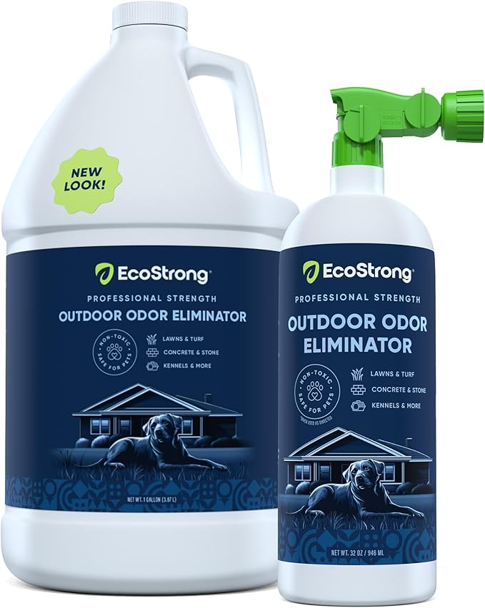 Eco Strong Outdoor Odor Eliminator Outside Dog Urine Enzyme Cleaner Powerful Pet, Cat, Animal Scent Deodorizer | Professional Strength for Yard, Turf, Kennels, Patios, Decks (160 oz Bundle w Sprayer)