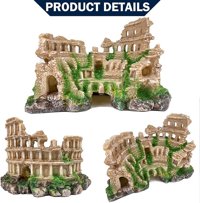 Antique Roman Column Ruin Aquarium European Castle Decoration for Fish Tank Castle Cave Hideouts Rocks Plants Supplies Accessories Safe for Freshwater and Saltwater Fish Tanks – Large