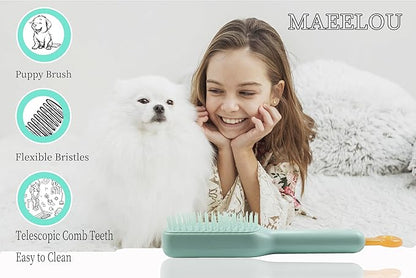 Stretchable Puppy Brush ï¼ Soft Dog Brush - Gentle Grooming Brush for Small Dogs, Perfect for Yorkie, Shih Tzu, Maltipoo ï¼_og Hair Remover Brush (Green)