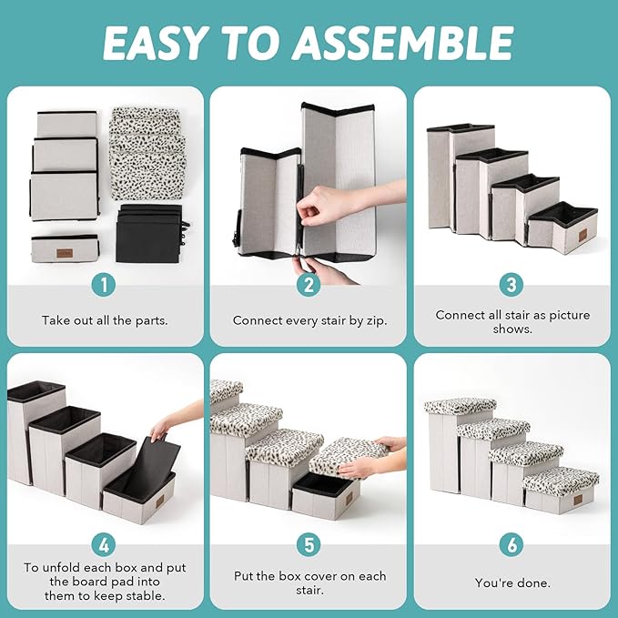 Dog Stair for Small Dogs with Storage, 17.7" H Foldable Pet Step with Soft Leakproof Cover, Older Cat Ramp for Couch Sofa Bed, Lightweight, Comfort, 33x13x17.7 inch, 4 Tiers, Leopard