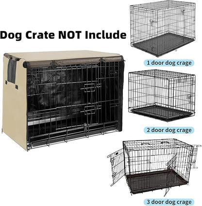 42 Inch Dog Crate Cover Dog Kennel Cover, Large XL Dog Crate for Large Dogs Wire Dog Cage with1 2 3 Doors, Waterproof 600D Oxford Fabric Indoor/Outdoor Khaki