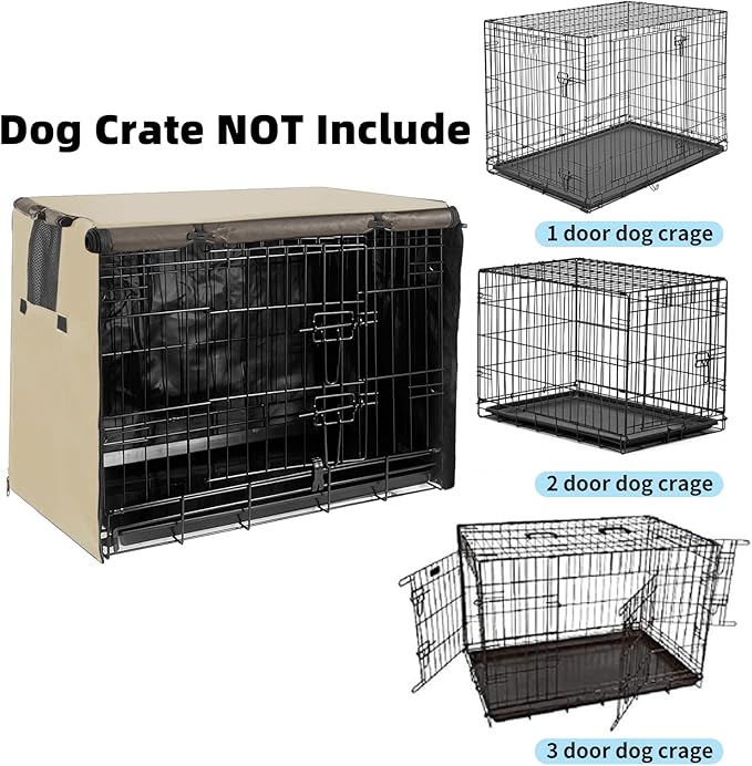 42 Inch Dog Crate Cover Dog Kennel Cover, Large XL Dog Crate for Large Dogs Wire Dog Cage with1 2 3 Doors, Waterproof 600D Oxford Fabric Indoor/Outdoor Khaki
