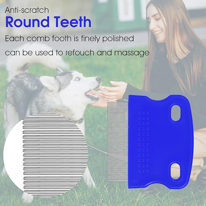 10Pcs Dog Cat Grooming Combs Stainless Steel Flea Combs Pet Tear Stain Remover for Small, Medium & Large Pets (Blue)