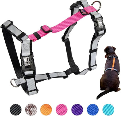 Dog Harness for Large Dogs - No Pull Fully Customizable Fitment - 3M Reflective Heavy Duty Harness for Walking & Training - No Choke Comfortable Collar Design, Made in USA L-Pink