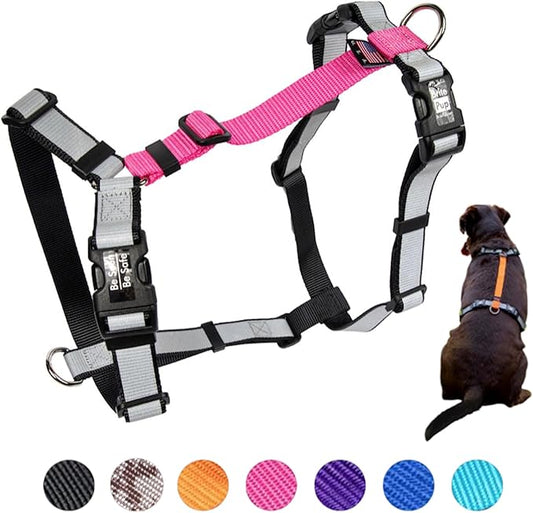 Dog Harness for Large Dogs - No Pull Fully Customizable Fitment - 3M Reflective Heavy Duty Harness for Walking & Training - No Choke Comfortable Collar Design, Made in USA L-Pink
