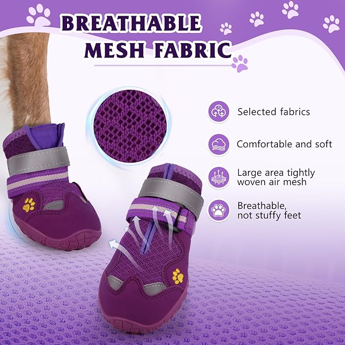 Dog Shoes for Large Medium Small Dog, Mesh Breathable Dog Shoes for Hot Pavement, Anti-Slip Dogs Boots Paw Protectors with Reflective for Outdoor Walking Indoor Hardfloors (Size 7)