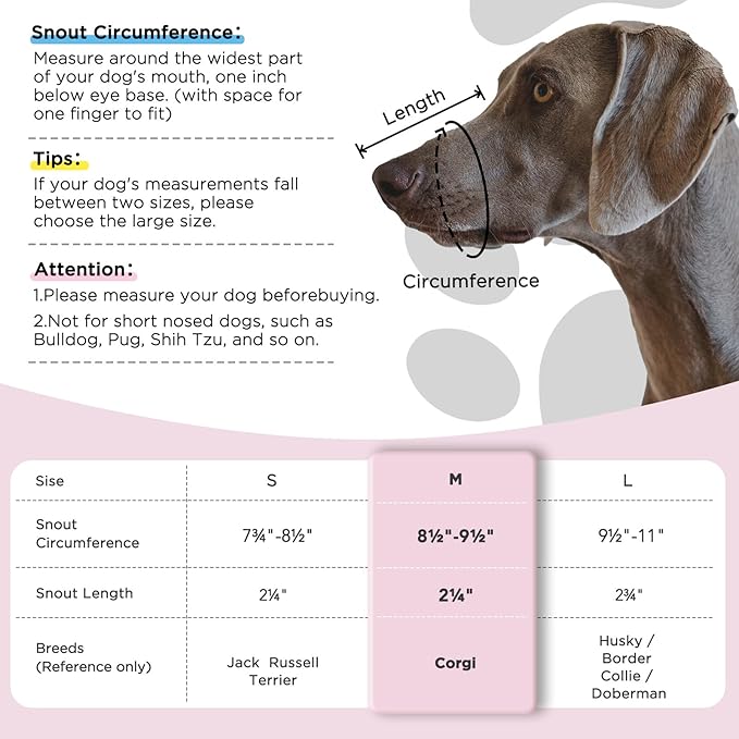 Dog Muzzle,Mesh Soft Muzzle for Small Medium Large Sized Dogs, Breathable Reflective Adjustable Puppy Muzzles with Collar for Scavenging Grooming Biting Chewing,Allows Panting and Drinking(Pink M)