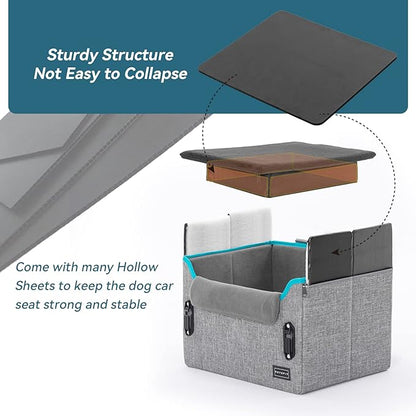 PETSFIT Dog Car Seats for Small Dogs, Portable Dog Booster Car Seat with Patent Safe Buckles, Clip-On Leash, Suitable for Small Pets Up to 25lbs (Grey)