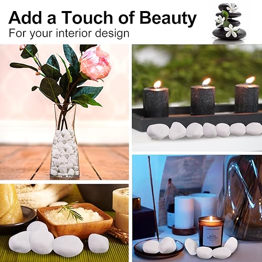 20Ib Snow White River Rock- Decorative Pebbles for Plants - River Rocks Outdoor Landscaping- 0.3"-0.8" inch Polished Stones for Aquarium, Home Decor,Garden Decor