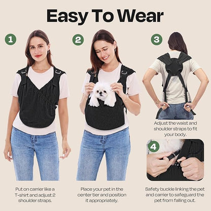 Supet Dog Sling Carrier for Small Dogs, Anti-Anxiety Hands Free Cat Sling Carrier, Soft Cotton Front Facing Dog Carrier, Adjustable Swaddle Wrap, Reducing Back Neck Neck Pain(Regular, Black)