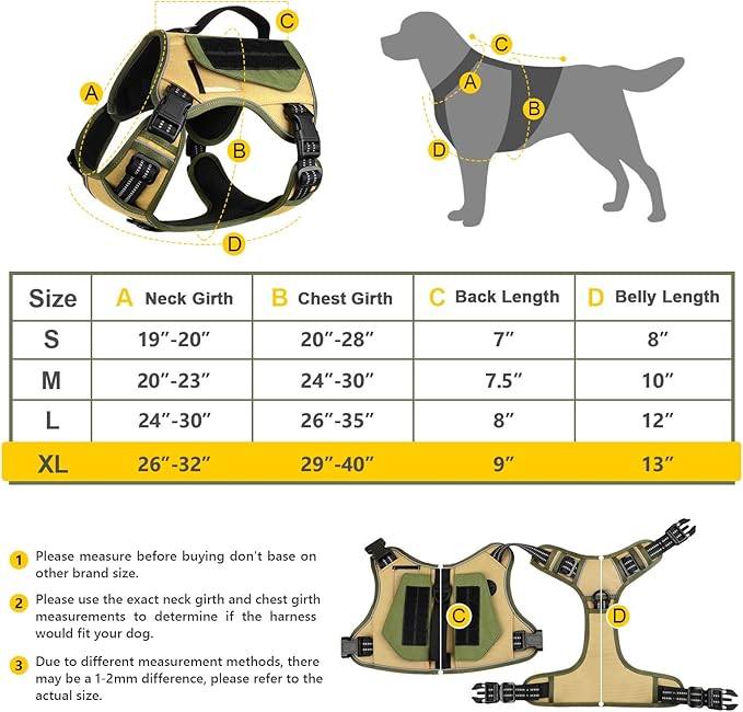 WINGOIN Tactical Dog Harness for Extra Large Dogs, No Pull Harness with Handle Pockets Poop Bag, Reflective Dog Vest, Military Service Heavy Duty Big Dog Harness for Walking Hiking Training, Khaki, XL