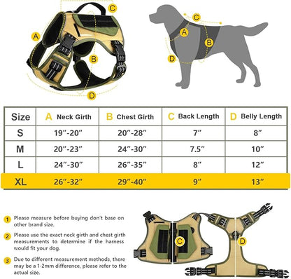 WINGOIN Tactical Dog Harness for Extra Large Dogs, No Pull Harness with Handle Pockets Poop Bag, Reflective Dog Vest, Military Service Heavy Duty Big Dog Harness for Walking Hiking Training, Khaki, XL