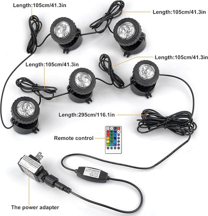 RGB Pond Lights with Timer, Super Bright LED Underwater Submersible Colorful Landscape Spotlights, Remote Control IP68 Waterproof Fountain Lights for Fish Aquarium Tank Garden Yard (Set of 5)