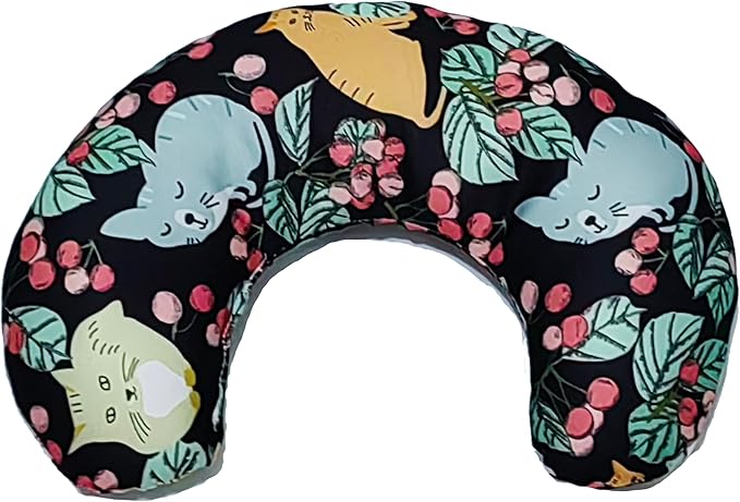 Cute Cooling Dog Bed Pillows, Half Donut U Shaped Pet Neck Pillow,Pet Neck Pillow for Upper Spine and Calming Support (Tropical Cat, Large for Pets Under 30lbs)