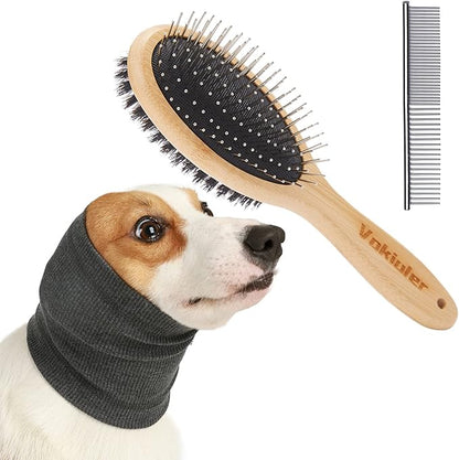 Quiet Ears for Dogs with Dual sides Dog Brush and Dog Comb, Dogs No Flap Ear Wraps for Anxiety Relief, Calming, with Professinal Grooming Brush