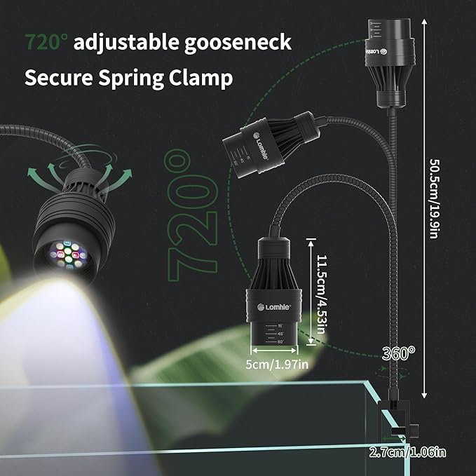 Lominie LED Aquarium Light Full Spectrum 15°-60° Adjustable Aquarium Focus Light Spotlight for Saltwater Freshwater Fish Tank