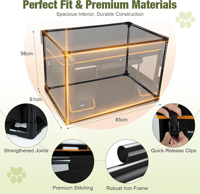 Durable Dog Playpen with Iron Frame, Heavy-Duty Pet Tent with Waterproof Base & Mesh Sides for Indoor Outdoor Use, Black