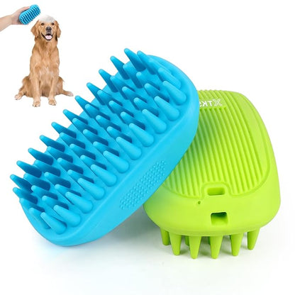 2 Pack Silicone & Rubber Pet Grooming Brushes - Bath, Massage & Shedding Brushes for Dogs & Cats with Long or Short Hair