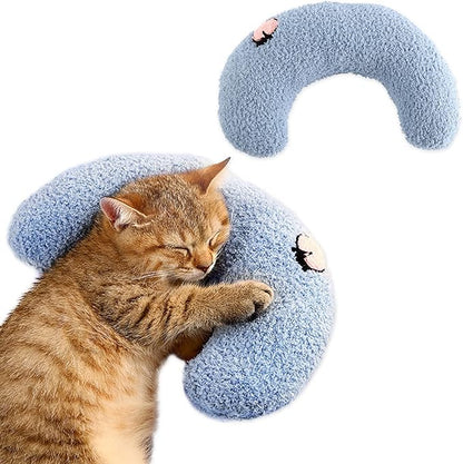 T'CHAQUE Dog Pillow Bed, Cat Calming Pillow, Dog Neck Pillow for Joint Relief Sleeping, Ultra Soft Half Donut Cuddler, Pillow Pet for Upper Spine Support, Doggy/Kitten Pillow Training Toy, Blue