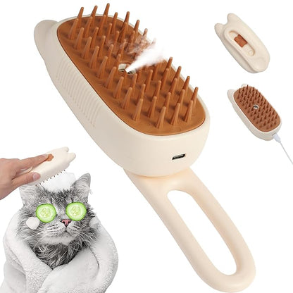 Cat Steam Brush, Steam Brush for Cats, Steamy Cat Brush with Water Tank, Upgraded 3 in 1 Multi-functional Cat Massage Brush for Shedding.(Off White)