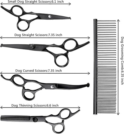 Dog Grooming Scissors Kit with Safety Round Tips, Professional 6 in 1 Grooming Scissors for Dog, Cats, Pets, 4CR Stainless Steel, Sharp and Durable