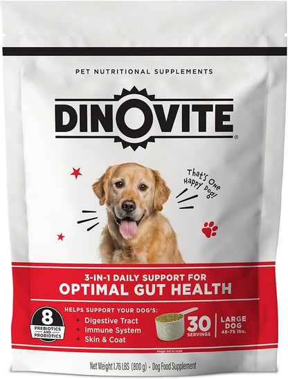 Dinovite Probiotic Supplement for Dogs - Omega 3 - Hot Spot Relief - Skin & Coat Supplement - 30 Day Supply (30 Day Supply, Large Dogs (45+ lbs))