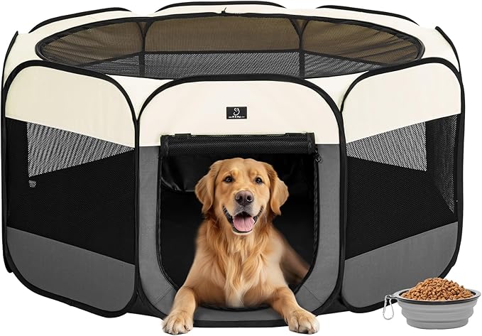 A4Pet Dog Playpen Indoor, 49 Portable Playpen with Bowl, Suitable for Puppies, Kittens, and Small Animals, Removable Zipper & Mesh Panel(16_ _ 10_)