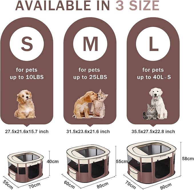 Foldable Pet Playpen,Cat Puppy Playpen,Portable Dog Cage Soft Portable Exercise Kennel Tent,Puppy Kitten Pen Indoors/Outdoors Pet Tent Fence (Medium (32"*24"*22"), Coffee)