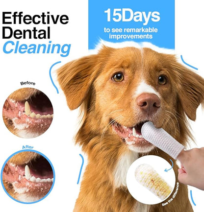 Pack Dog Teeth Cleaning Wipes - No-Rinse Cat Toothbrush, Effective Dog Breath Freshener - Essential Pet Supplies (90 Count - 1.65 in x 3.15 in)