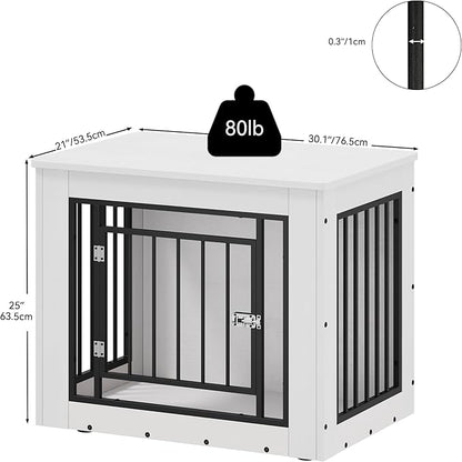 YITAHOME 30.1" L Dog Crate Furniture for Medium Dogs, 2-in-1 Iron-Wood Fusion Dog cage Indoor up to 35 lb, Side End Table, Modern Dogs Kennel with Waterproof Top, Safety Corners,Steel Lock,White