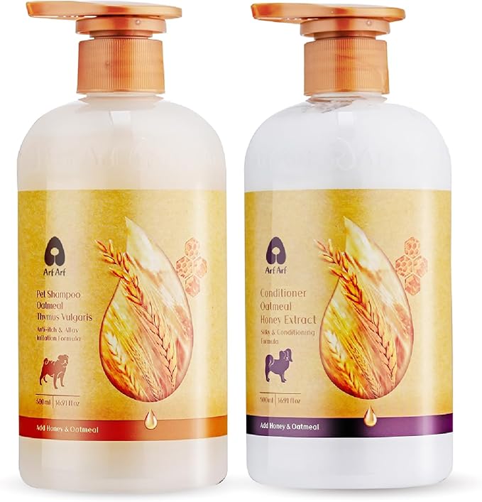 Arf Arf Oatmeal Dog Shampoo & Conditioner Bundle – Anti-Itch, Allergy Relief & Moisturizing Honey Formula | Ideal for Sensitive Skin, Boosts Coat Shine (2 x 16oz)