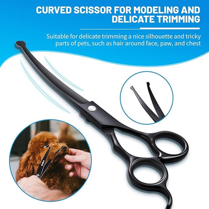 Dog Grooming Kit, 5-in-1 Titanium-plated Stainless Steel Dog Grooming Scissors, Dog Scissors for Grooming with Safety Round Tip, Dog Shears for Grooming & Cats, Sharp & Durable Cat Grooming Kit