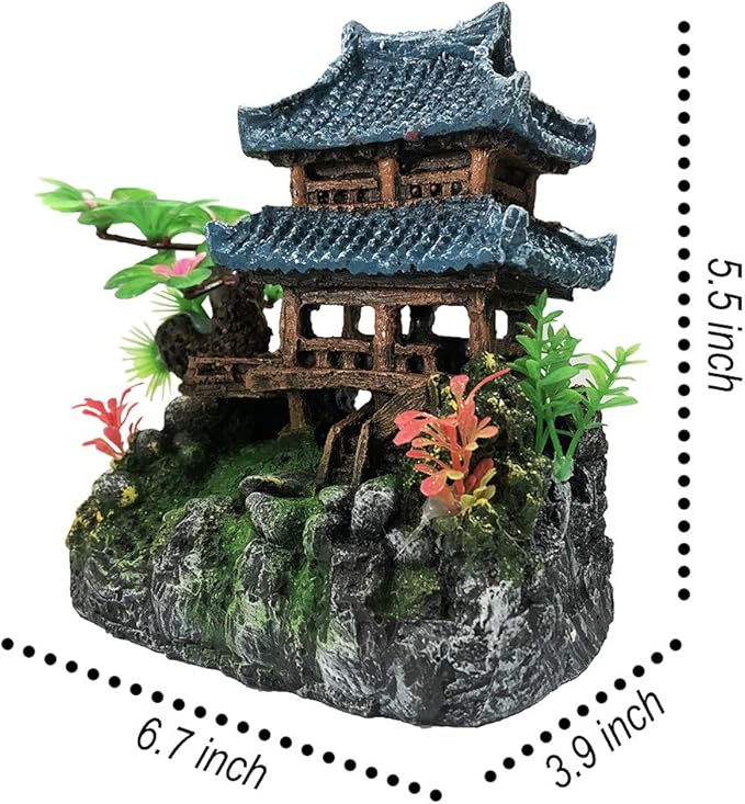 SLOCME Aquarium Classical Resin Castle Decorations - Fish Tank Realistic Details, Green Leaf Aquarium Accessories