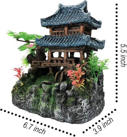 SLOCME Aquarium Classical Resin Castle Decorations - Fish Tank Realistic Details, Green Leaf Aquarium Accessories