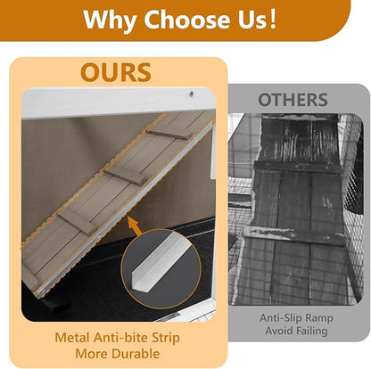 2 Story Rabbit Hutch Indoor with 2 Deeper Pull-Out Trays, Wooden Rabbit Cage with 4 Lockable Wheels, Ramp, Chew-Anti Metal Strip for Rabbit, Guinea Pig, Hamster(36" L x 17.8" W x 36.7" H)