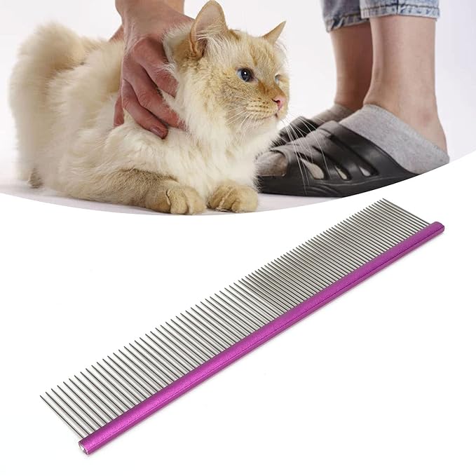 Greyhound Comb For Dogs, Metal Dog Comb Dog Combs with Rounded Ends Dog Comb Cat Comb For Removing and Knots Grooming Tool For Long Short Haired Dog (Purple 19cm/7.5in)