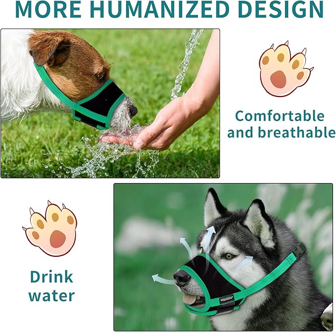 Dog Muzzle for Small Medium Large Dogs, Dog Muzzles for Biting Barking and Chewing Puppy Muzzle Nylon Soft Mesh Breathable Adjustable Loop Muzzle Anti-Dropping (L, Green)