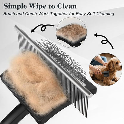 2PCS Slicker Brush for Dogs & Pet Comb,Professional Dog Grooming Brush (Goldendoodles,Poodles,Labradoodles) with Extra Long Pins to Effectively Remove Tangles, Knots and Mats (Black Large)