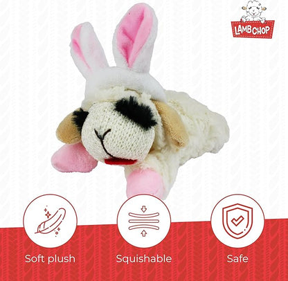 Multipet Lamb Chop Dog Plush Toy w/Easter Bunny Ears - Squeaky Dog Toy for All Dogs - Extra Soft Plush Dog Toy - Stuffed Animal Dog Toy for Cuddling & Playing - Cute Pet Toy (6”, Cream/Pink)