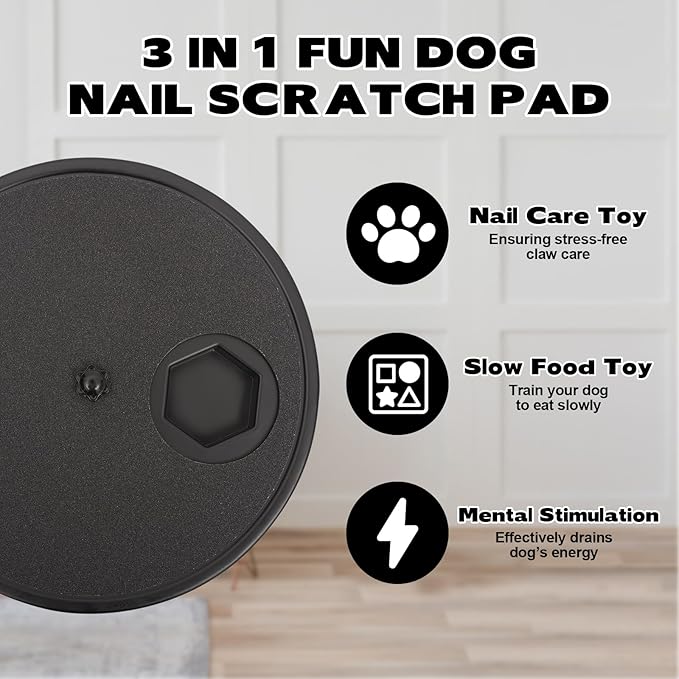 3 in 1 Rotatable Round Dog Scratch Board with Food Storage Compartment Box Nail Grinder Claw Care, Stress-Free Scratch Pad